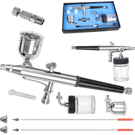 Professionelles Airbrush-Set, 3 Düsen 0,2–0,5 mm, 2 Seitentanks (1/5)