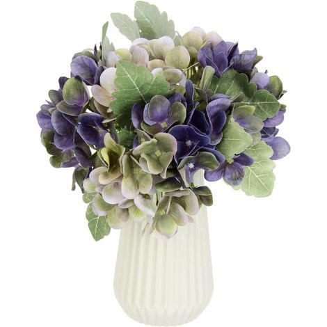 Bouquet d'hortensias dans Un Vase - Bouquet d'hortensias artificiels - Bouquet de Fleurs artificielles - Bouquet de Fleurs en Soie - Décoration de Mariage - Violet (1/3)