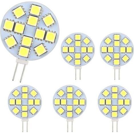 Ampoules LED de 2 watts,12 puces LED SMD 5050, équivalent à une ampoule halogène de 20 watts, non dimmables,ampoules LED rondes, adaptées à l'éclairage d'armoires et à l'éclairage encastré,paquet de 6 (1/5)