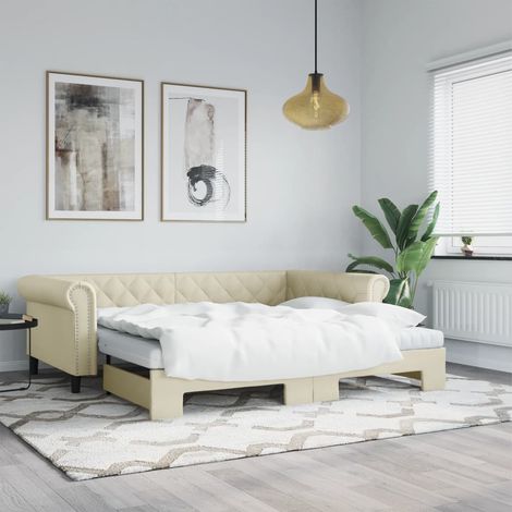Tagesbett Ausziehbar mit Matratzen Creme 90x200 cm Kunstleder (1/5)