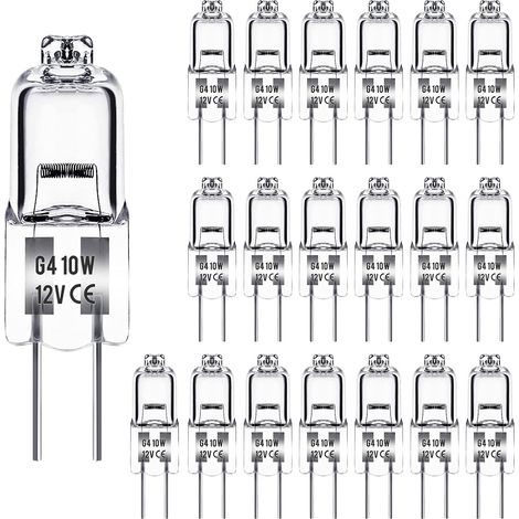 Lampada alogena G4 12V 10W, lampada G4, lampada alogena G4 dimmerabile, luce bianca calda 2800K, senza sfarfallio, attacco G4 a due pin, capsula trasparente per lampadari di cristallo, 20 pezzi (1/5)