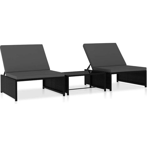 vidaXL Sillas de jardín reclinables con mesa 2 uds ratán PE negro (1/5)