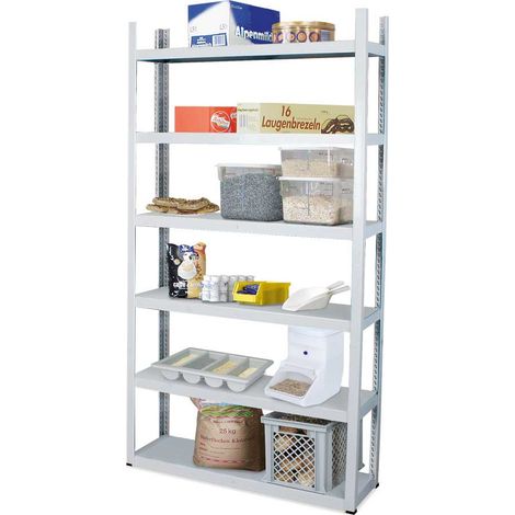 BRB Fachbodenregal mit 6 Böden, Stecksystem, Anbauregal, BxTxH 1x300x2100 mm, lichtgrau