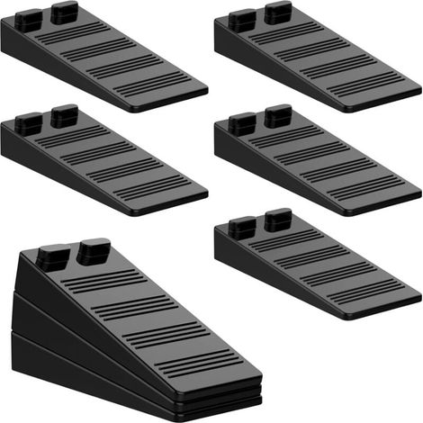 8 cunei per porte in gomma morbida nera, regolabili in altezza, antiscivolo, atossici e inodori, per porte e pavimenti di vari materiali. (1/4)