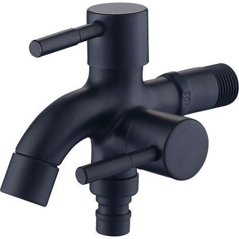 (Schwarz) Badezimmerarmatur, Zweifunktionsarmatur mit 1 Zulauf und 2 Ausläufen, Edelstahl, für Waschbecken und Waschmaschinen, Schwarz (1/4)