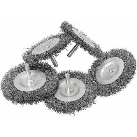 Lot de 5 brosses à disque en fil d'acier de 75 mm avec tige de 6 mm pour le métal et la pierre - Idéal pour le décapage, le décapage, le grattage et le nettoyage (1/5)