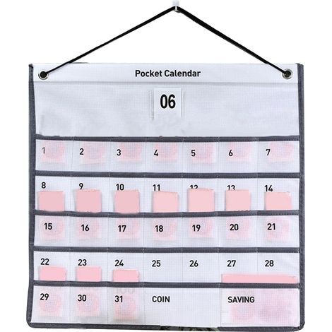 Pochette calendrier mural suspendu non tissé calendrier mensuel rangement pour chambre salon bureau 44x42cm Blanc (1/5)
