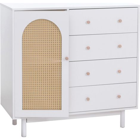 Commode HWC-P52, armoire buffet haut, tiroirs, compartiments de rangement, polyrotin MDF mélaminé 95