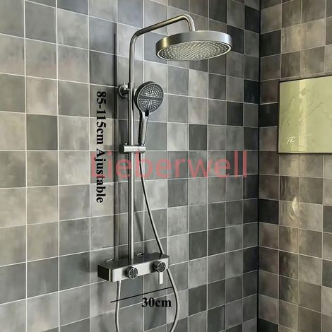 Ensemble de douche en laiton chromé/gris, système de douche à trois fonctions, ensemble de robinetterie de douche pour salle de bain, ensemble de douche à effet pluie pressurisé pour salle de bain (1/4)