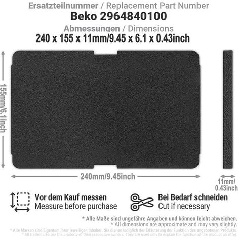 10 pezzi Filtro per asciugatrice - Filtro in spugna - 2964840200 2964840100 - Accessori filtro per asciugatrice - Adatto per filtri per asciugatrice Beko/Grundig/Blomberg (1/4)