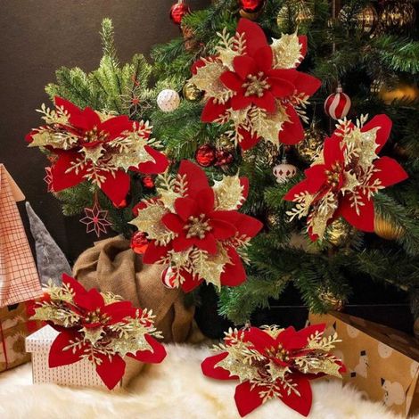 Künstlicher Weihnachtsstern – 15er-Pack – Rot – 14 cm – Glitzer (1/5)