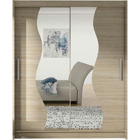 Armario Closico 134, Roble Sonoma, 200x150x58cm, Puertas de armario: Correderas, Número de estantes: 5 (1/4)