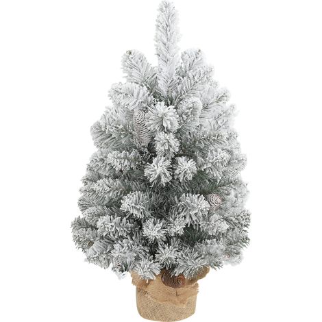 Mini árbol de Navidad artificial de 60 cm, árbol artificial nevado, 72 ramas, 6 piñas, base de hormigón. (1/5)