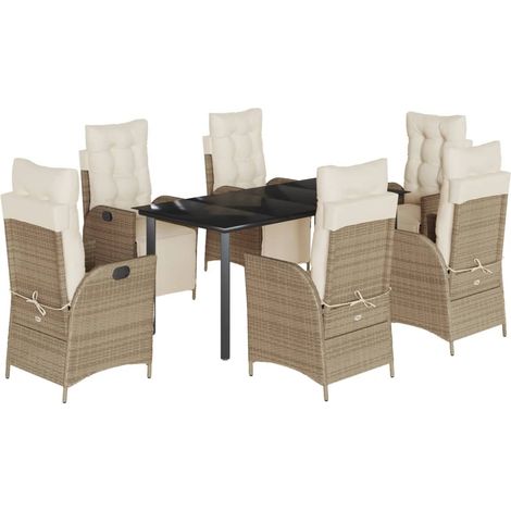 vidaXL Set da Pranzo da Giardino 7 pz con Cuscini Beige in Polyrattan (1/5)