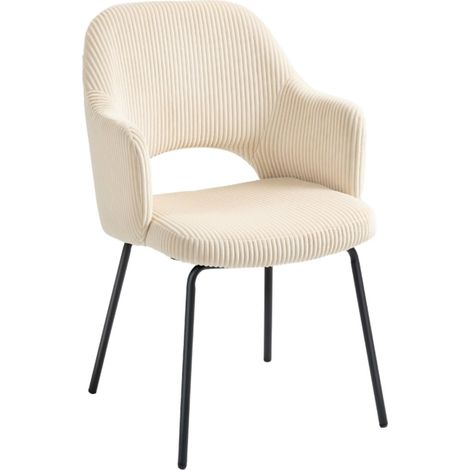Chaise coque velours côtelé-beige-repose-pieds intégré-pied métal-design contemporain (1/5)