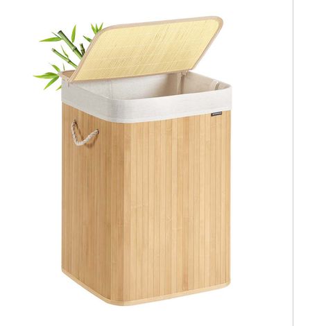 Cesta para la colada de 95 litros con tapa de bambú asas plegables bolsa extraíble lavable a máquina para lavadero dormitorio beige 120006661 (1/3)