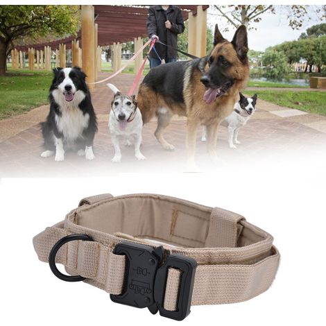 Collier tactique pour chien, laisse, collier de cou pour chien de race moyenne à grande, style militaire, collier de dressage, ceinture pour chien, kaki, taille XL (1/5)