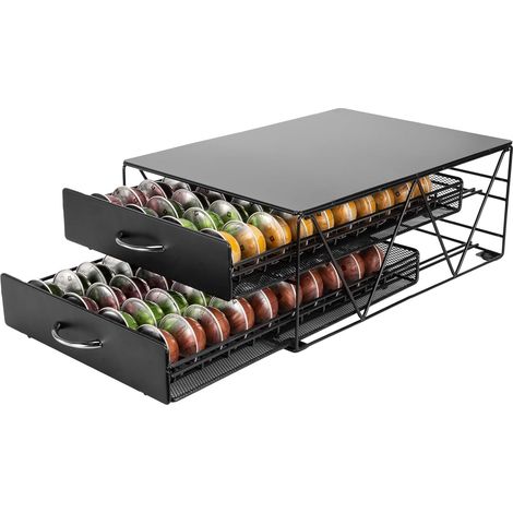 Porte Capsule pour 80 Capsules, Support de Machine à Café avec 2 Tiroirs de Rangement Dosettes, Boite Range Dosettes,Distributeur/Organisateur Capsules en Métal. (1/5)