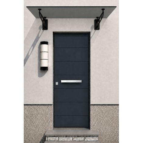 BuyLando - (S) Auvent en verre gris 120x90 cm avec support en acier inoxydable noir
