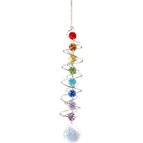 Attrape Soleil en Cristal, Carillon à Vent Décoratif avec Sept Perles Chakra, Carillon Attrape-Soleil avec Double Spirale, pour Mariage, Fête d'anniversaire, Noël, Jardin, Chambre (1/5)