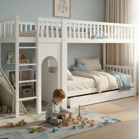Cama litera infantil 90x200 cm madera blanca OKMYHOME (1/5)