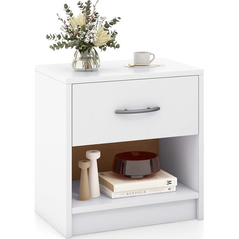 COSTWAY Comodino 38,5 x 28 x 40,5cm in Legno, Tavolino Salvaspazio con Scomparto Aperto e Casseto per Soggiorno e Camera da Letto (Bianco) (1/5)