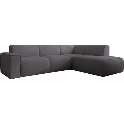 Selsey Bouvi – Ecksofa mit seitlicher Rückenlehne an der Ottomane, rechts, dunkelgrau, Bouclé