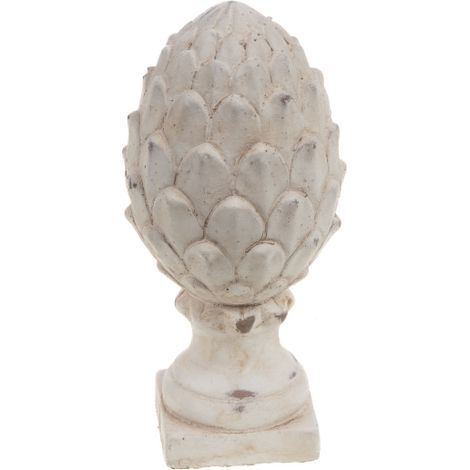 Statuette pomme de pin en ciment patiné blanc 19,5 cm – Décoration intérieure élégante – Pour salon, chambre ou bureau – Amadeus