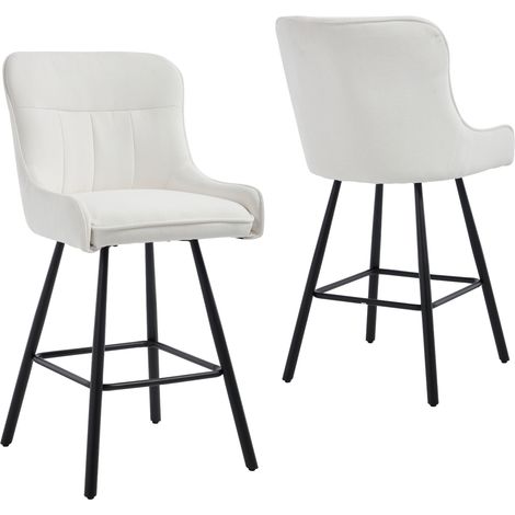 Wahson Set of 2 Chenille Modern Counter Chairs Simple Elegant Bar Chairs for Kitchen Home Pub Counter Restaurant, White (1/5)