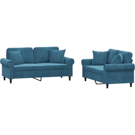 Maison Exclusive - Set di Divani 2 pz con Cuscini Blu in Velluto