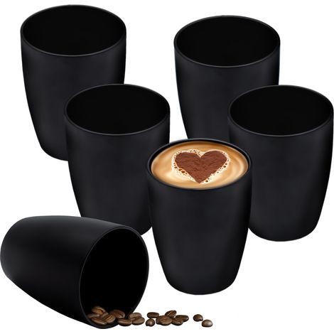 Porzellan Kaffeebecher ohne Henkel schwarz matt - 6er Set - Kaffee und Tee Tasse für 340 ml - Teebecher Kaffeetasse Trink Becher Tasse