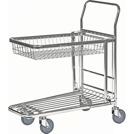 Kongamek Einkaufswagen mit 2 Böden und Gitterkorb 870x530x1010mm Gummi 300kg Tragkraft mit Bremse (1/5)