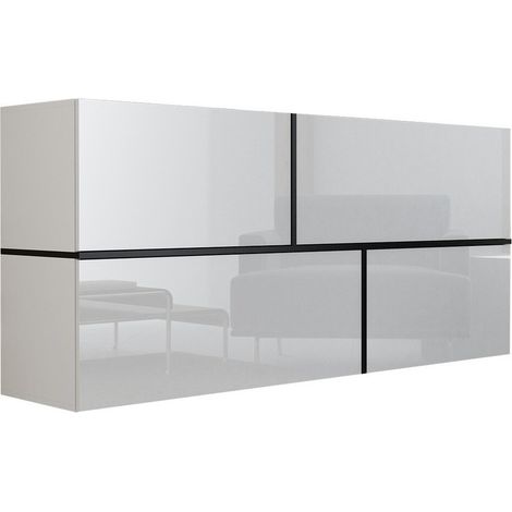 Armario de pared Charlotte 100, Blanco + Blanco brillante + Negro, 80x170cm, Número de puertas: 440cm, MDF, Aglomerado laminado