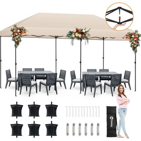 Sekey Faltpavillon 3 x 6 m Pop Up Pavillon Partyzelte Festzelt Gartenzelt Wasserdicht, UV-Schutz 50+ für Camping / Garten / Hochzeit, Taupe (1/5)
