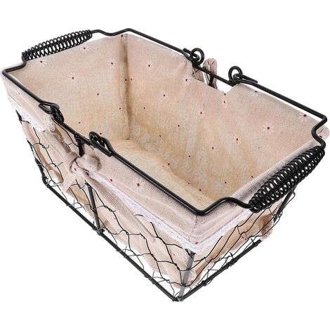 Panier à œufs en fer avec doublure en tissu, petit panier de rangement multiusage en fil métallique pour fruits et ail, noir, couleur