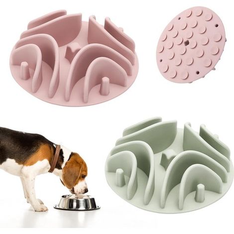 Juego de 2 insertos de alimentación lenta para perros – Silicona antiahogo – Con ventosas fuertes – Se adapta a la mayoría de los comederos – Para razas medianas y grandes – Verde y rosa (1/5)
