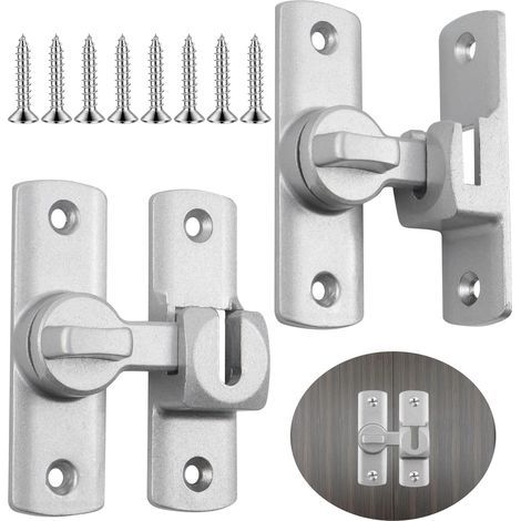 Pièces Loquet Porte Interieure, 90/180 Degrés Verrou Porte Coulissante avec Vis, Alliage D'aluminium Loquets et Verrous de Portes pour Portes, Fenêtres, Meubles et Clôtures (Argenté) (1/5)