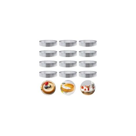 12 Pièces Ø10cm Cercle à Pâtisserie Cercle Perforé Patisserie Cercle à Tarte Perforé en 430 Acier Inoxydable Anneaux Cercle à Tarte Moule à Tartes Pâtisseries pour Quiches,Gâteaux,Mini Pizzas