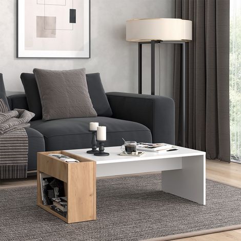 Mesa de centro Chris, Roble blanco/dorado, 95 x 49.4 cm, Vicco