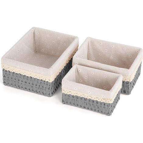 Panier Rangement, Lot 3 Paniers Rangement Tressés, Paniers et boîtes Rangement, Corbeille Rangement pour Salle Bain, Cuisine (1/5)