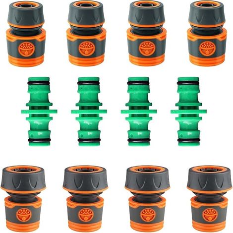 12 Connecteur Tuyau Arrosage, Raccord Tuyau d'Arrosage 19mm 25 mm, Raccord Rapide Tuyau Arrosage 1/2 in Tuyau Rapides Raccord 3/4 in, Raccords Bidirectionnels Plastique (1/5)