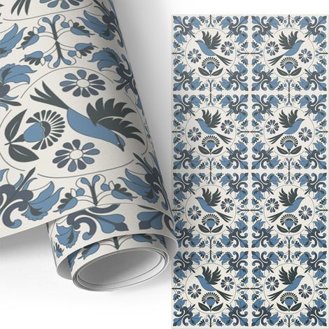 Möbelfolie - Selbstklebend - Klebefolie - Wasserfest - für Arbeitsplatte - Küchenschränke - Blaue Vögel 50x100 cm