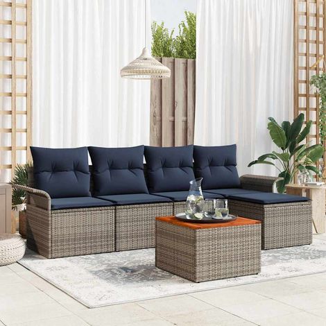 vidaXL Ensemble de canapé de jardin 6 pcs Gris et bleu marine