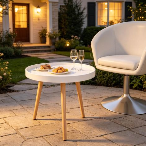 Table basse ronde 50x44 cm en MDF et bois blanc, gain de place pour salon FloraGrace (1/4)