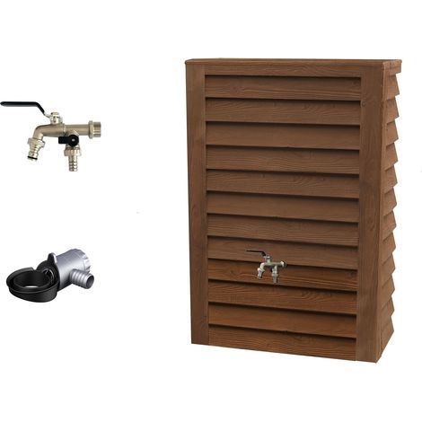 GARANTIA WOODY Junior Wandtank Komplett-Set 300 Liter darkwood inkl. Chrom-Doppelauslaufhahn und Fallrohranschluss (1/5)