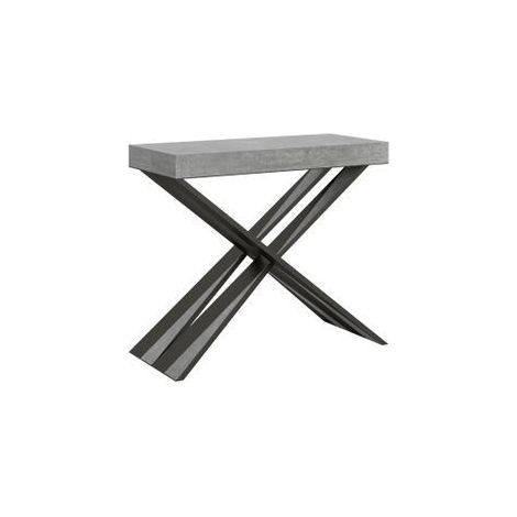 Console extensible bois effet béton et pieds croisés métal 40 à 300cm Diair-Support 4 pieds-5 rallonges fines (1/5)