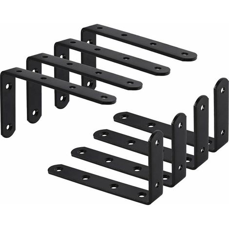 Green Mobility-8Pcs Equerre Étagère Murale Support Étagère Mural Support en forme de L Équerre de Fixation pour Étagère Déco Cuisine Chambre Meubles Suspendus Placard 125 75 3mm Noir Fer (1/3)