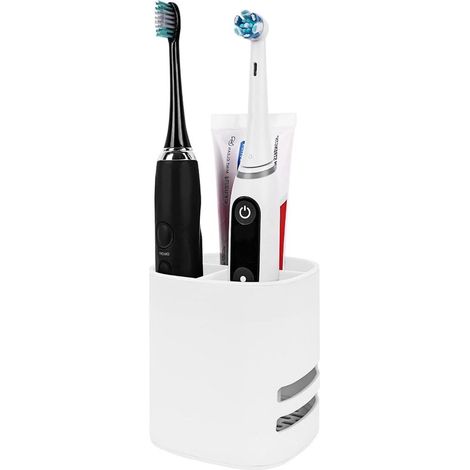 Soporte para cepillos de dientes Allecto，Plástico，Organizador de pasta de dientes，Compatible con Oral-B y Philips Sonicare，Marco blanco (1/5)