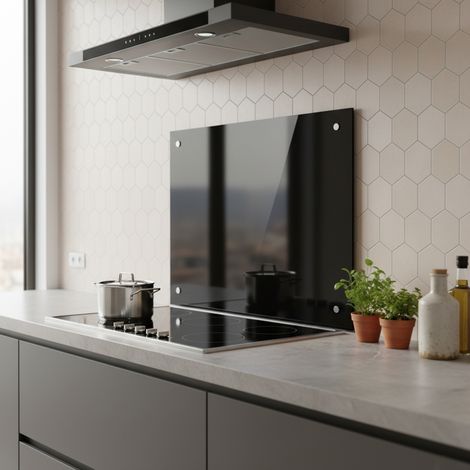 Melko paraspruzzi copri stufa in vetro, per cucina, stufa, piastrelle, vetro di sicurezza temperato da 6 mm, parete posteriore della cucina, viti incluse, 80 x 50 cm, nero