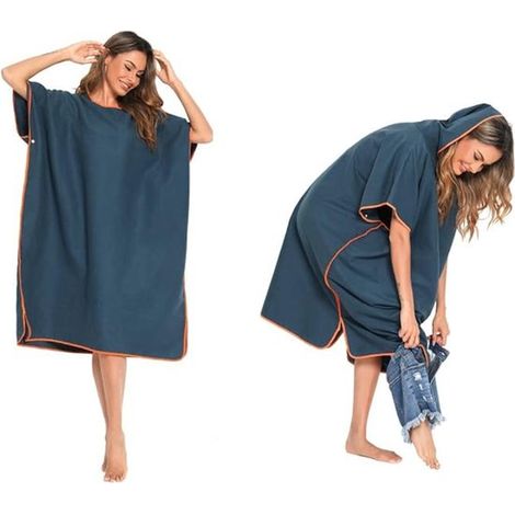 Strandbekleidung – Unisex – Schnelltrocknender, ultraleichter Surfponcho – Mikrofaser-Schwimmponcho – Cyan (1/5)